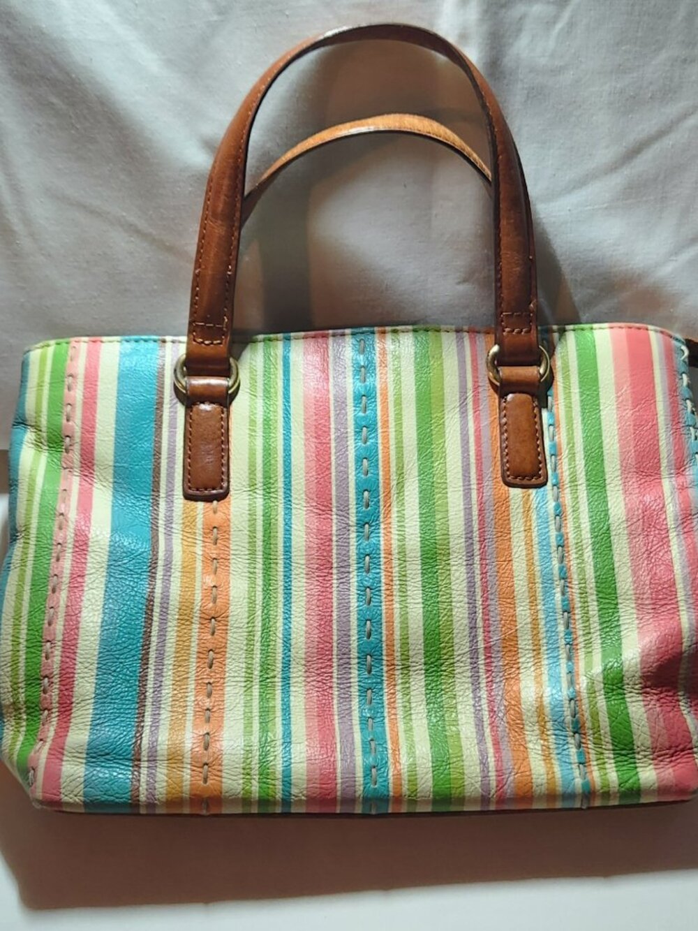 Fossil small handbag bright stripes leather GUC